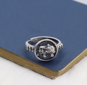 s925纯银钱袋小象戒指复古做旧镂空圆形活口食指，戒女士潮流饰品
