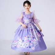 女童长裙和风蓬蓬公主连衣裙甜美网纱中袖主持人晚礼服儿童礼服