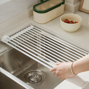 厨房水池卷帘架硅胶，可折叠水槽沥水架碗碟，盘收纳置物架沥水篮神器