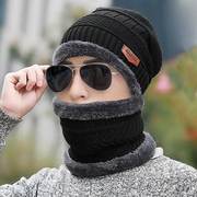 毛线帽子男士冬天户外套头，格纹保暖韩版秋冬季针织帽加绒加厚围脖