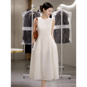 气质白色连衣裙女夏季轻礼服定制立裁圆领无袖修身白月光(白月光)长裙