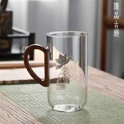 日式茶杯玻璃杯泡绿茶专用男士高档带把手水杯家用花茶杯水晶杯子
