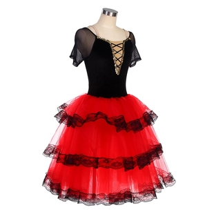 芭蕾演出服堂吉诃德儿童比赛专业表演服红色蓬蓬裙成人西班牙舞裙