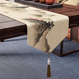 新中式高端桌旗古典禅意茶席，中国风茶桌垫布中间长条新中式茶台