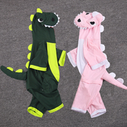 夏季儿童睡衣恐龙连体短袖男孩，卡通动物男女童，宝宝家居服薄款亲子