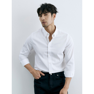韩版高级感商务正装黑色，衬衫痞帅通勤免烫，内搭长袖休闲白色衬衣男