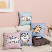 ins卡通猫咪抱枕沙发靠垫抱枕，客厅沙发办公室抱枕，棉麻双面抱枕套