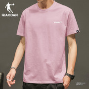 乔丹短袖t恤男2024夏季圆领，宽松运动上衣青少年粉色男装体恤