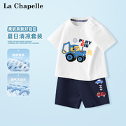 拉夏贝尔男童短袖套装夏季宝宝，纯棉t恤a类2024儿童半袖运动装