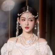 新娘头饰时尚珠串水钻项链异域风情设计感拍照婚礼日韩旅拍发饰品