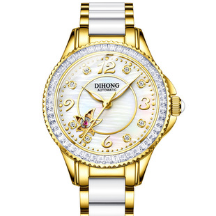 watch 白色陶瓷镶钻品牌 瑞士进口时尚全自动机械女士手表饰品