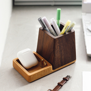 实木笔筒北美黑胡桃木，轻奢复古办公室桌面，摆件书房木质笔筒收纳盒