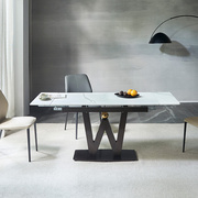 新德利丰岩板餐桌椅组合长方形家用小户型可伸缩折叠两侧拉伸饭品