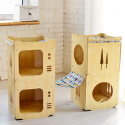 木板电视机猫窝多猫木质双层三层，多层木制方形，个性茶几边猫咪家具