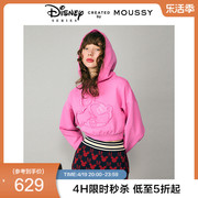 moussy2024夏季迪士尼合作款粉嫩米奇连帽卫衣010hsq90-0260