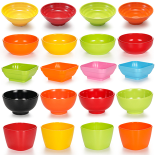 彩色密胺小碗商用塑料仿瓷餐具，快餐饭碗餐厅，四方汤碗甜品碗米饭碗