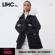 linc金羽杰羽绒服，女2023反季短款连帽，毛领女款面包服断码