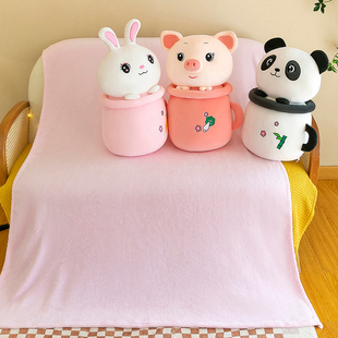 奶茶杯子小猪抱枕夏季具空调，带毛毯偶布娃娃床上宿舍
