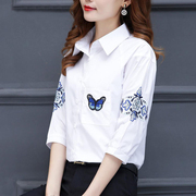 短袖衬衫女白色2024年夏季韩版宽松职业衬衣，中袖妈妈洋气小衫