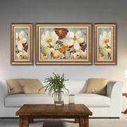 美式乡村装饰画客厅装饰画，高档室内植物花卉，有框挂画三联组合画