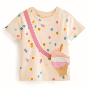 女童波点短袖t恤宝宝圆领，上衣儿童纯棉，夏装中小童半袖体恤衫挎包