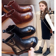 女童马丁靴2023春秋，单靴真皮儿童时尚，短靴冬季靴子加绒童鞋潮