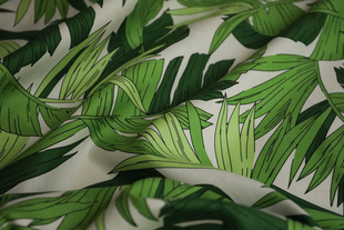 进口薄款白底绿叶浪漫印花细腻扎实棉亚麻混纺布料设计师套装面料