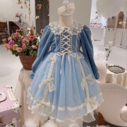 女童宫廷风洛丽塔公主裙 粉色蓝色蕾丝花边蛋糕裙小女孩网纱裙子