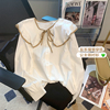 白色娃娃领荷叶边长袖衬衫女2023春秋设计感小众衬衣法式复古气质