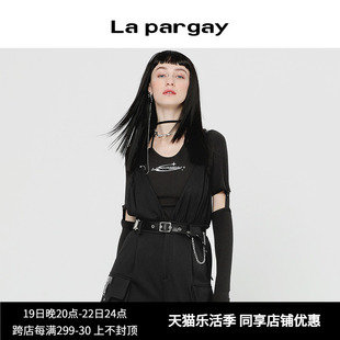 lapargay纳帕佳t恤女2024年别致设计感小众黑色修身时尚薄款