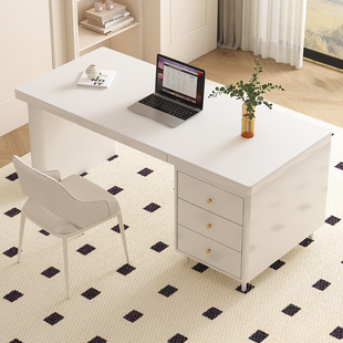 奶油风法式电脑桌家用白色岩板书桌学生写字桌卧室学习桌
