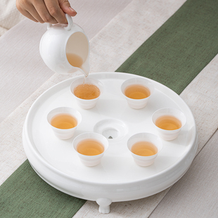 薄胎骨瓷功夫茶具10寸茶盘套装，家用茶船泡茶器整套简式白瓷茶杯