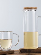 家用双层玻璃水杯泡茶杯，套装带把直身水壶耐热牛奶杯透明柠檬水壶