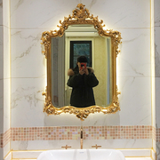 欧式梳妆镜复古雕花卫浴镜金色玄关镜壁炉装饰U镜壁挂法式化