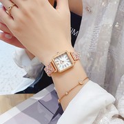 方形ins风镶钻表带，时尚手表气质手链女士手表石英，玫金色国产腕表