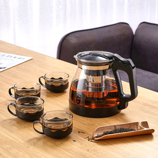 2000ml茶壶+4个莲花杯玻璃茶壶功夫泡茶壶，办公室大号水壶，耐热过滤花茶壶家用大号水壶红茶茶具套装