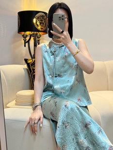 ZIZM新中式国风马甲裙装套装高端减龄无袖上衣包臀开叉半裙两件套