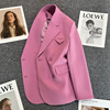 高货2024年紫粉色西装外套女春秋双排扣设计感时尚气质百搭小