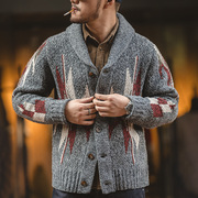 马登工装美式复古印第安纳瓦霍开衫毛衣翻领外穿加厚针织衫外套男