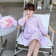 女童连衣裙2023夏装儿童韩版紫色修身公主裙宝宝夏季时尚洋气