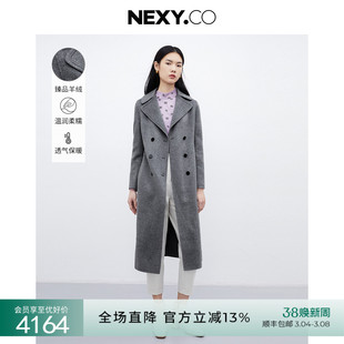 nexy.co奈蔻高端双面，羊绒大衣女，秋冬职业双排扣毛呢外套