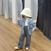 韩国童装春秋女童炸街慵懒风马海毛麻花针织衫，开衫毛衣外套潮
