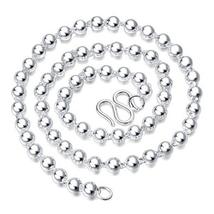 s999纯银项链女长款银珠圆珠子，情侣毛衣链男士，韩版白银佛珠链
