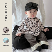 儿童春装韩版洋气连帽外套婴幼儿，衣服豹纹上衣，休闲裤子外出服套装