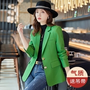 绿色西装外套女秋季2023气质女神范时尚休闲宽松版型西服上衣