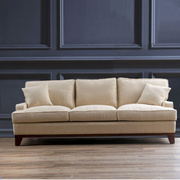 圣奇尼伊森艾伦款现代美式客厅，布艺沙发三人，加长羽绒亚麻整装实木