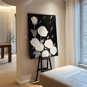 现代简约黑白灰风格立体玫瑰花油画餐厅走廊尽头玄关装饰画客厅画