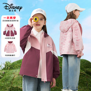 迪士尼儿童冲锋衣男童春秋外套2024女童双面穿小童宝宝连帽衫