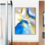 手绘抽象油画客厅现代简约黄色蓝色抽象色彩美式北欧巨幅装饰画