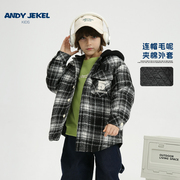 安迪杰克尔男童夹棉外套连帽儿童羊毛呢加厚衬衫保暖棉服冬装
